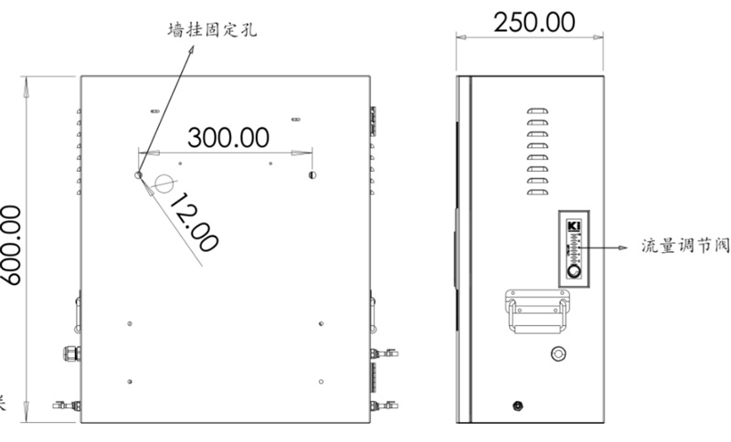 濁度PH電導率溫度四參數(shù)在線監(jiān)測儀側視圖